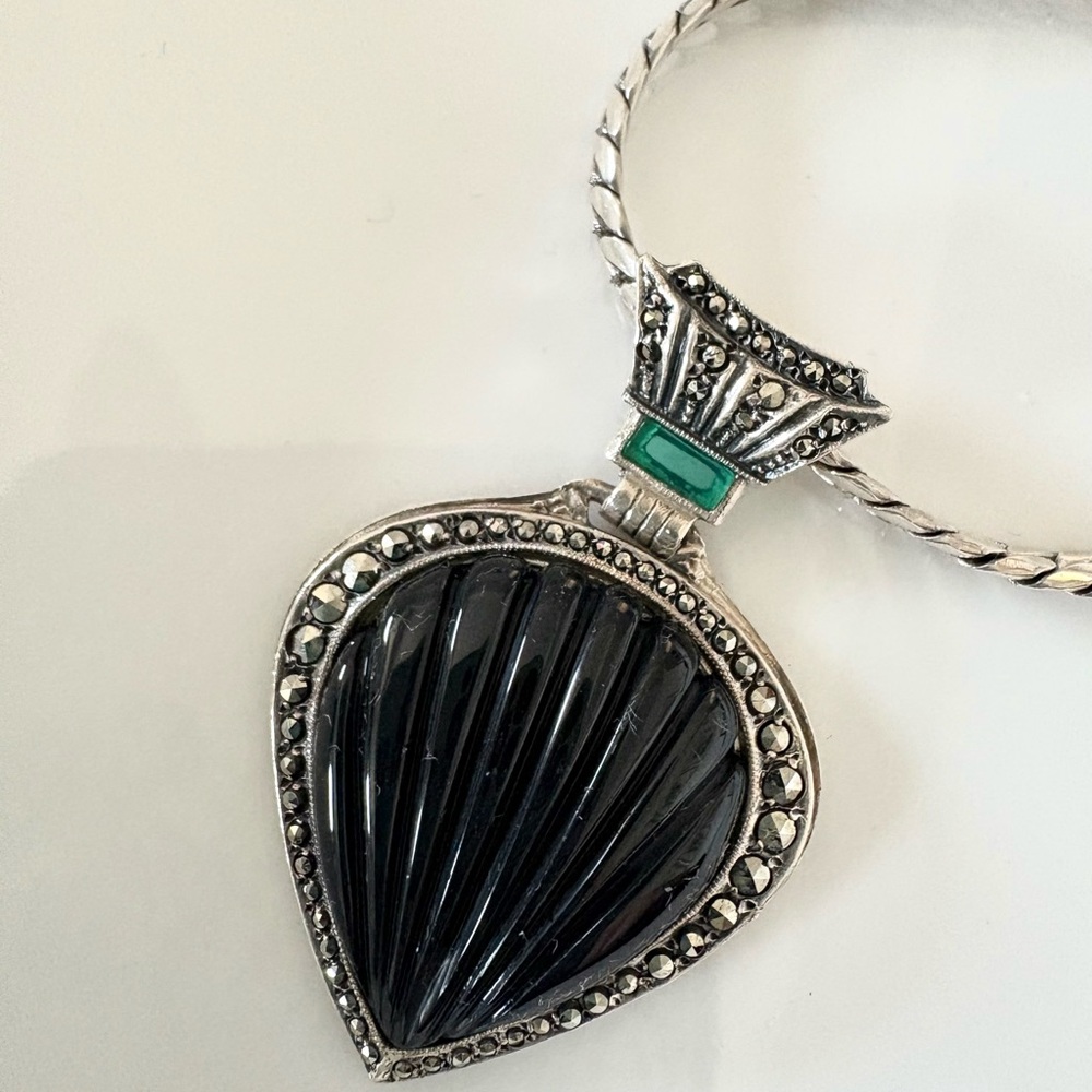 Art Deco Necklace in 925 Sterling with onyx pendant - Picture 2 of 8